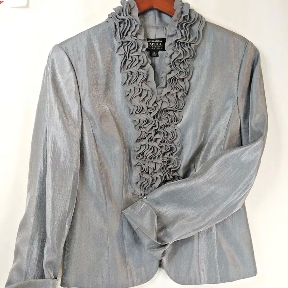 Adrianna Papell Evening Formal Essentials jacket 10 Color Grey/Silver 3/4 sleeve